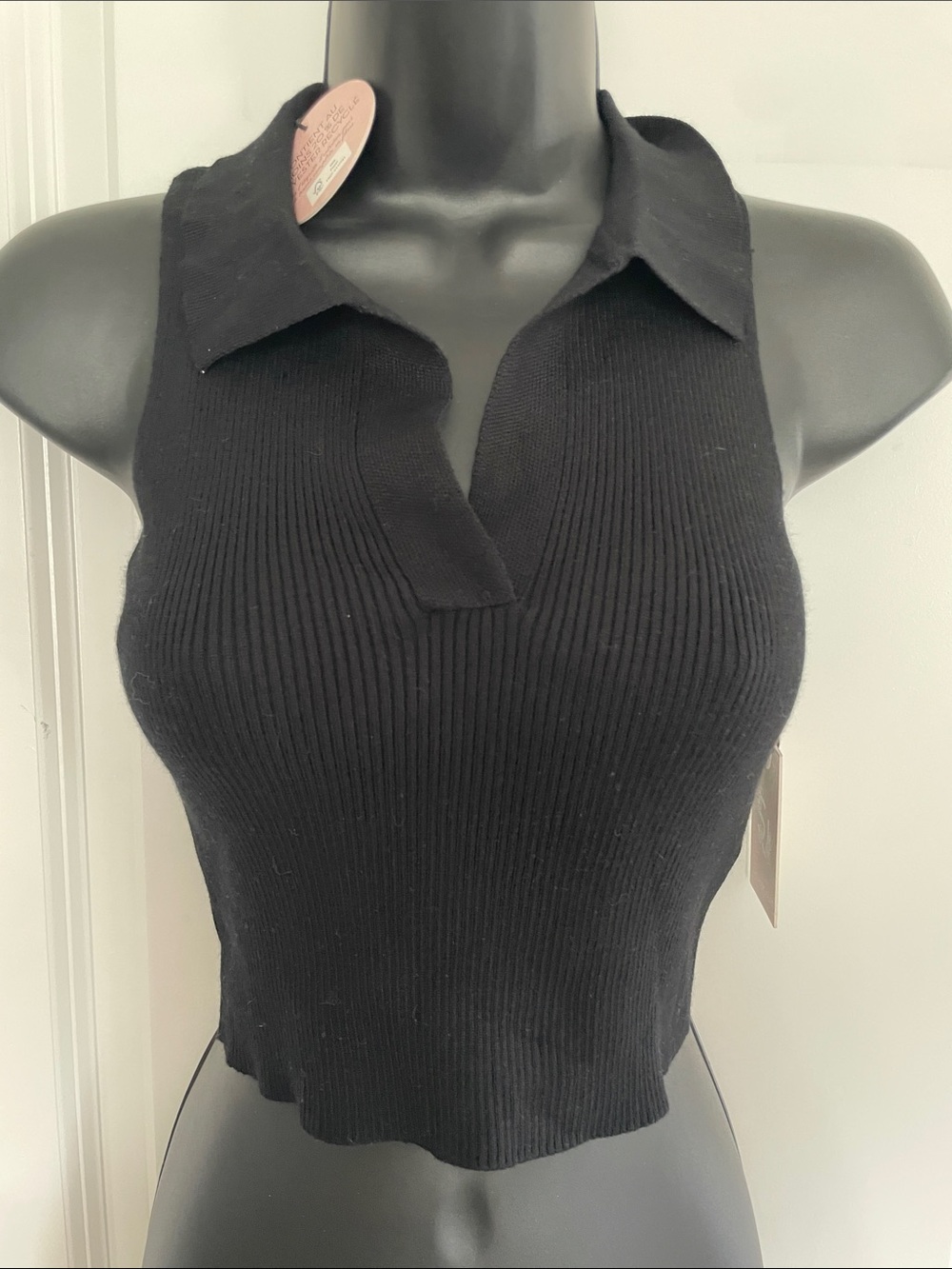 Sincerely Jules Black Ribbed Polo Crop Tank